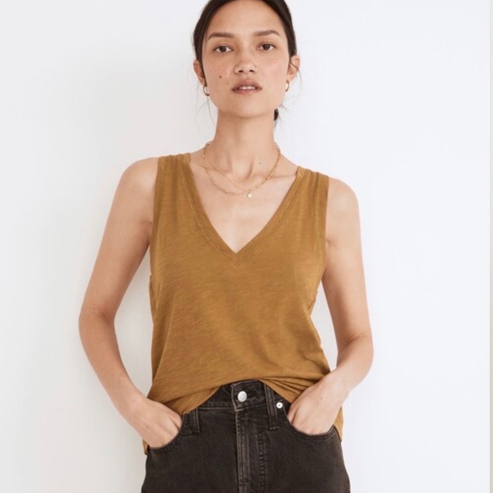 Madewell Whisper Cotton Tank Women 3X Burnt Orange Excellent V-Neck Plus Size